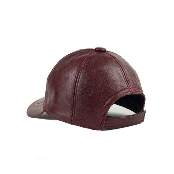 2 Pack Genuine Leather Ball Cap - Adjustable Baseball Hat Black & Bordo Color - Picture 10 of 13